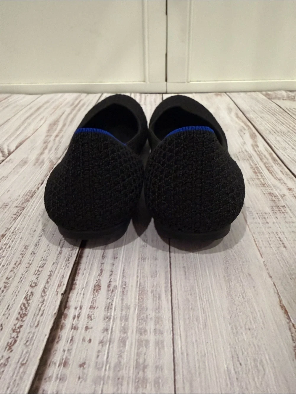 Rothy's Black Knit Flats with Blue Trim